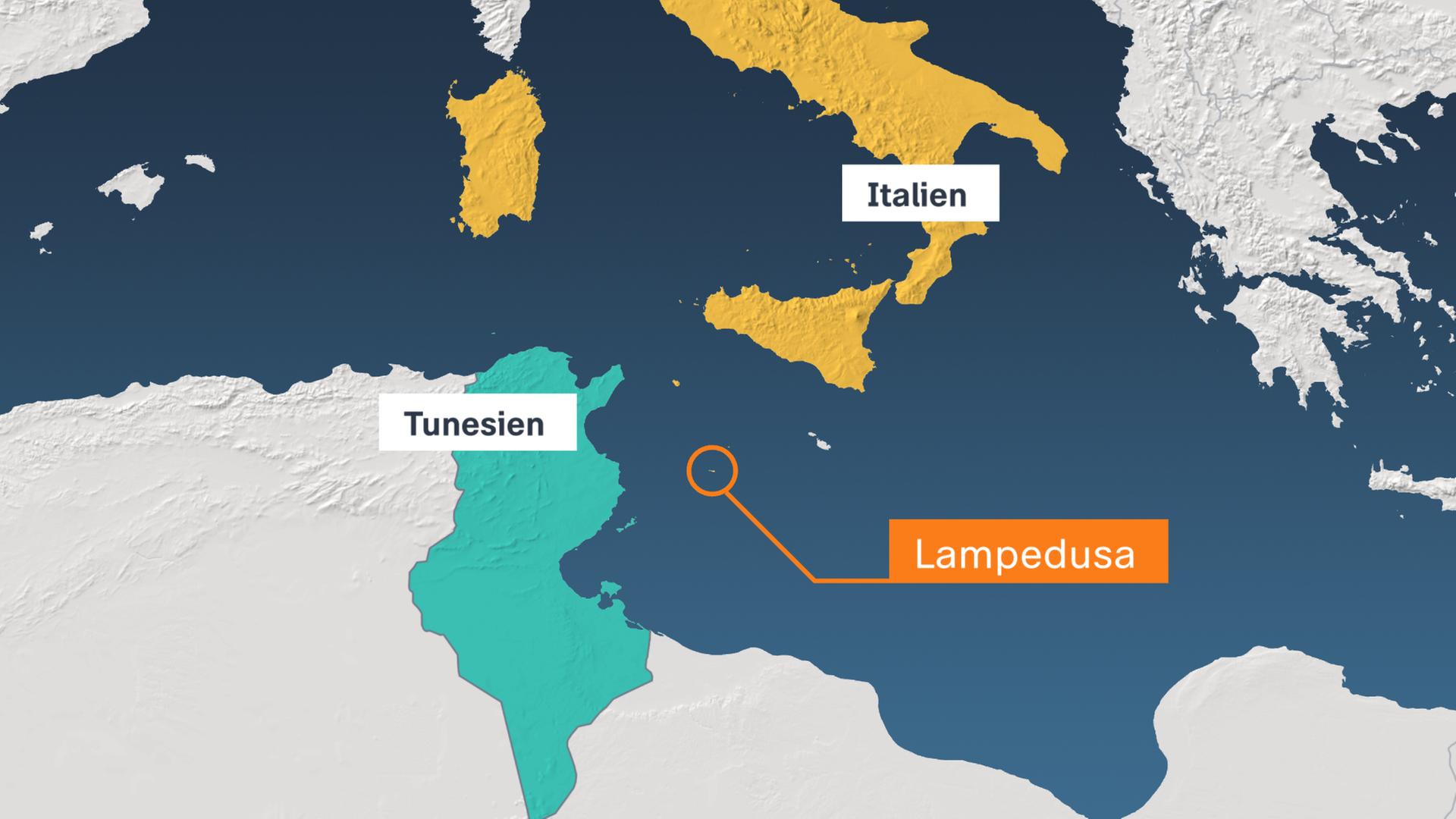 Eine Karte mit der italienischen Insel Lampedusa