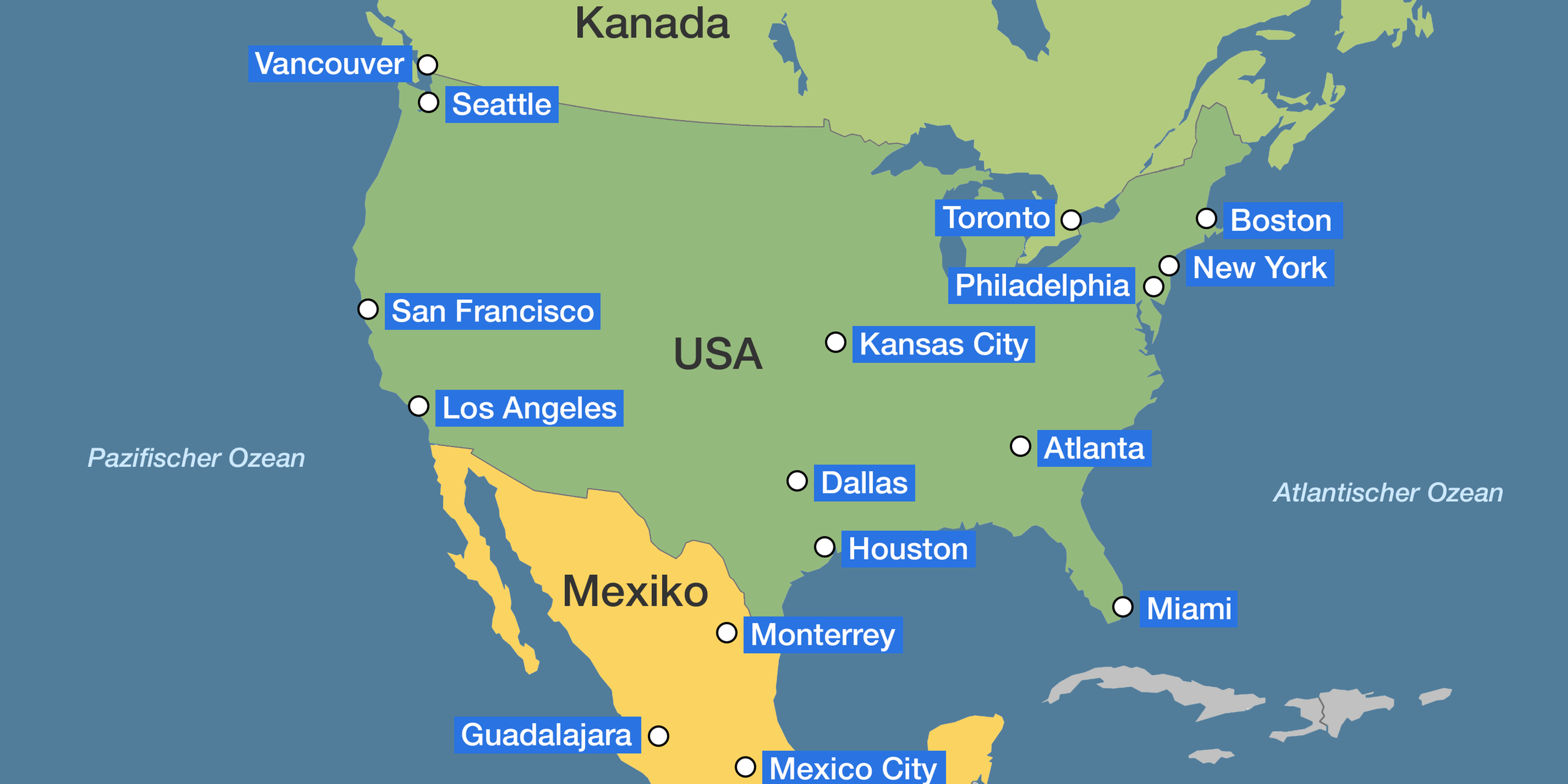 Karte: Nordamerika Kanada Mexiko