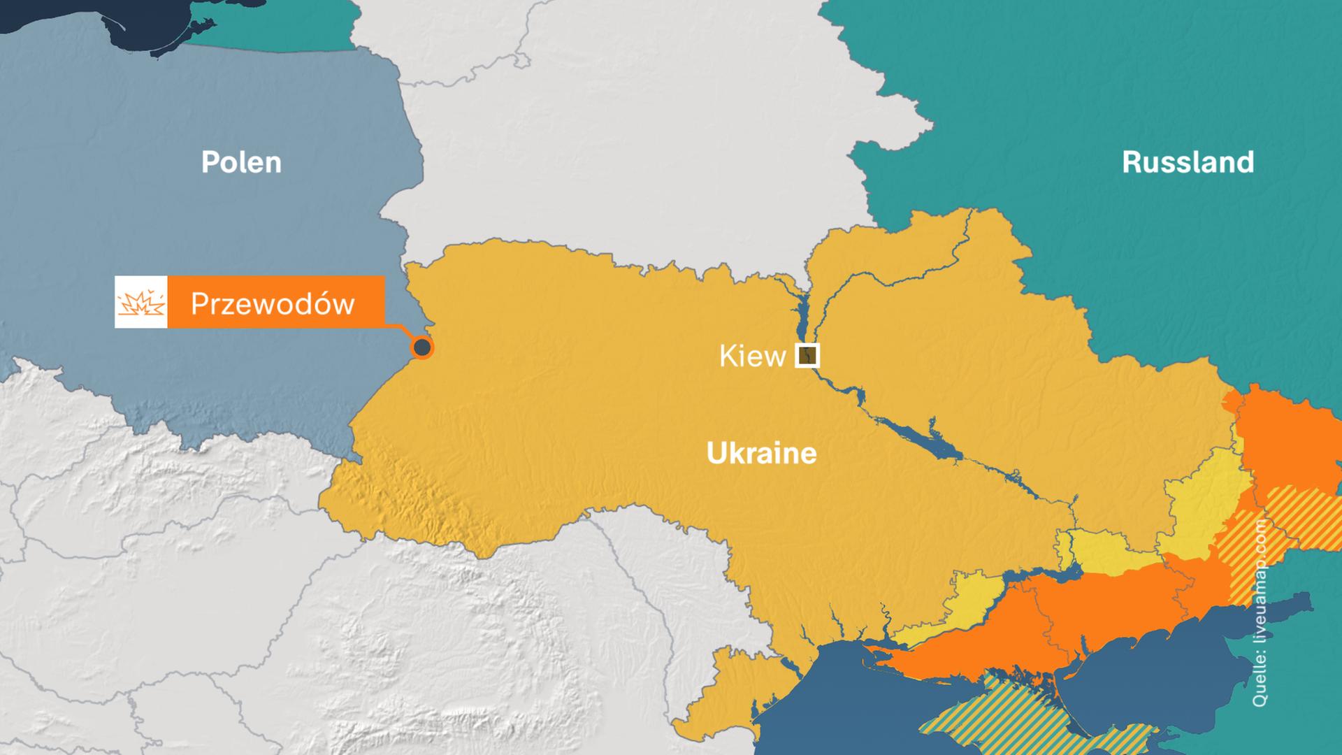 Karte: Przewodów an der polnisch-ukrainischer Grenze