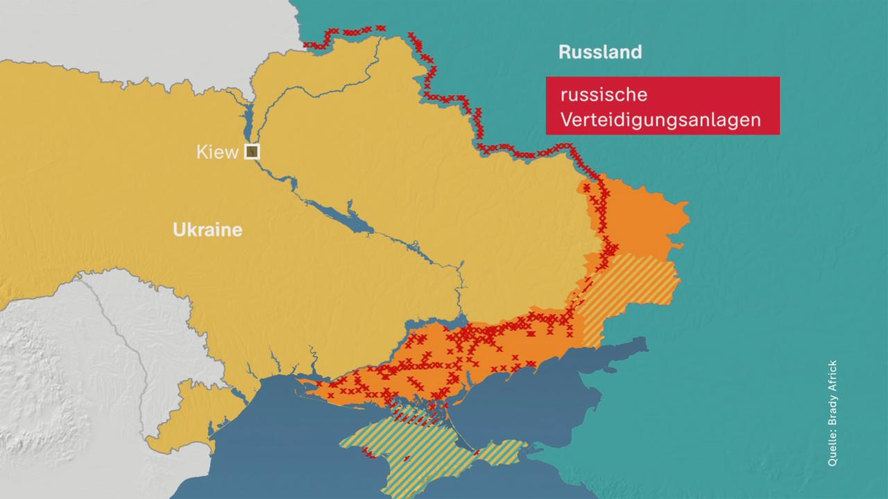 Karte: Russische Verteidigungsanlagen an der Grenze zur Ukraine und in den besetzten Gebieten