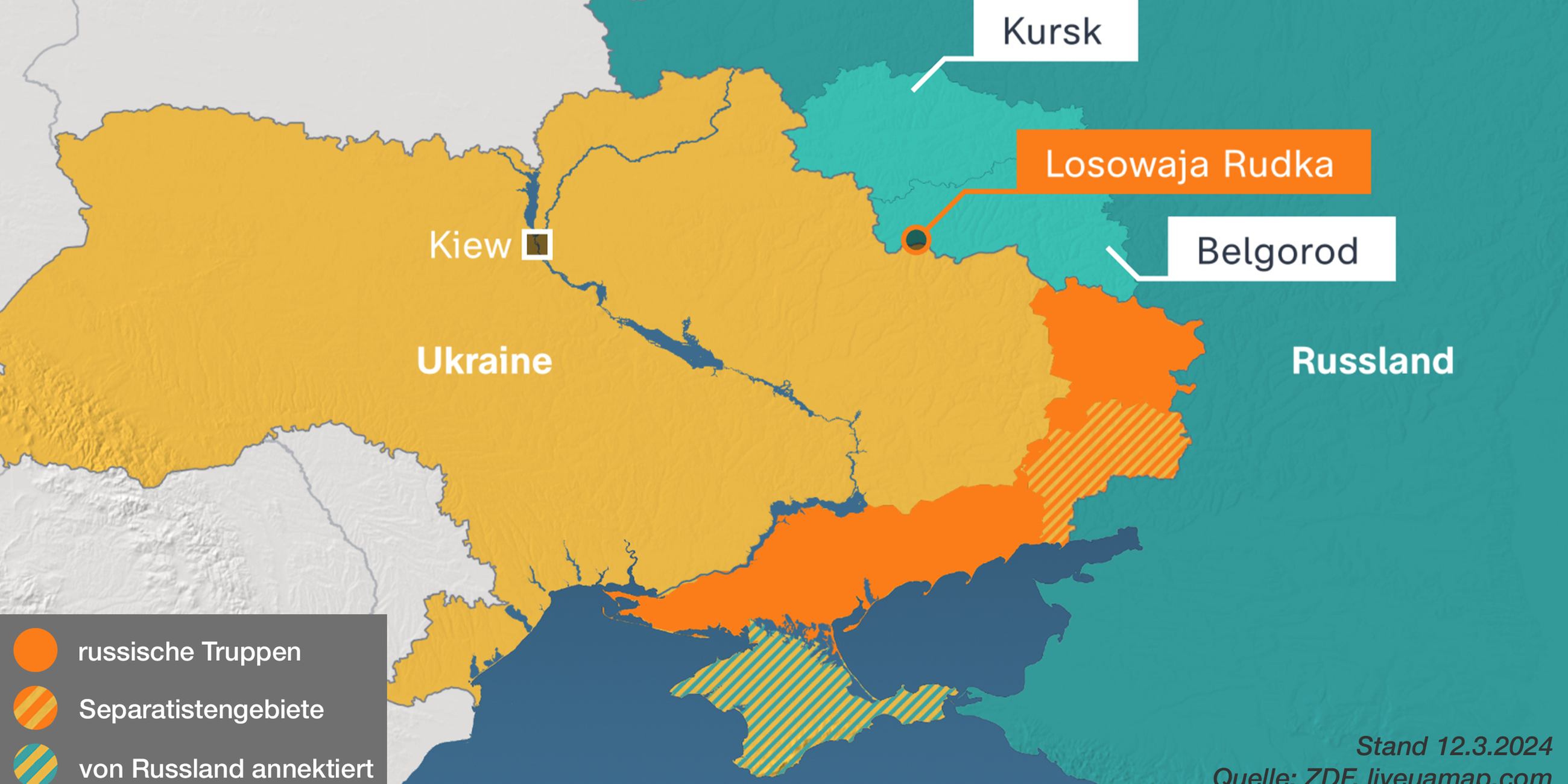 Karte, Ukraine, Russland, Belgorod, Kursk
