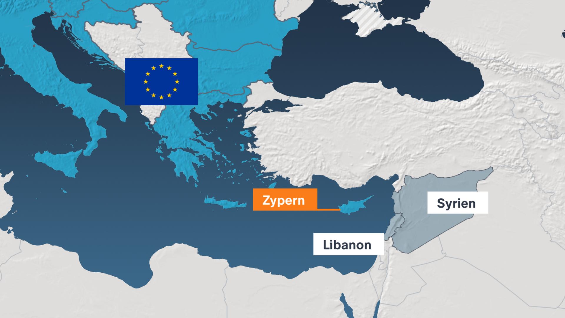 Karte Zypern, Libanon, Syrien