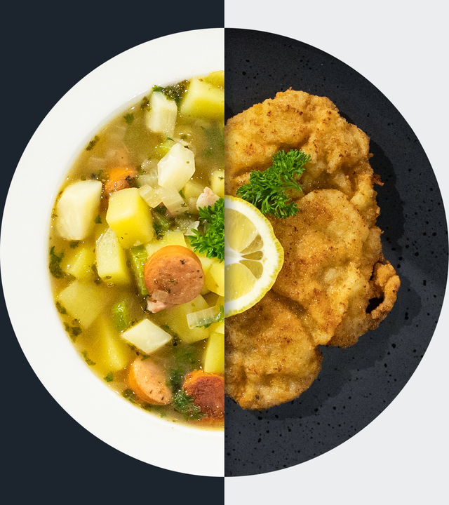 Kartoffelsuppe mit Würstchen vs. Wiener Schnitzel
