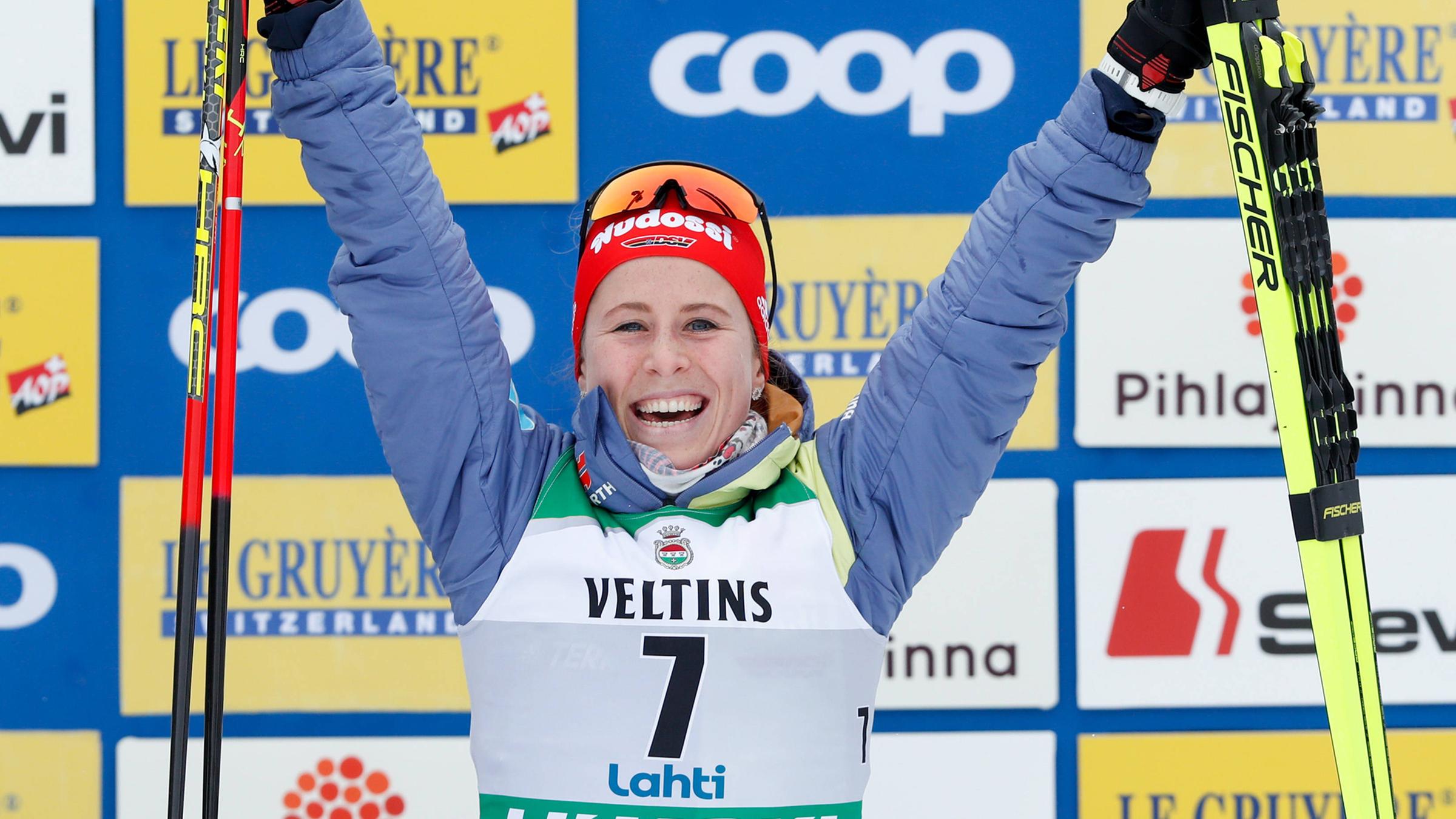 26.03.2023, Lahti, Finnland: Katharina Hennig (Deutschland) jubelt