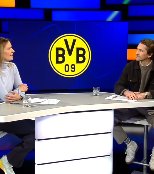 Moderation zum Spiel: Borussia Dortmund - FK Bodö/Glimt. Katrin Müller-Hohenstein, René Adler 