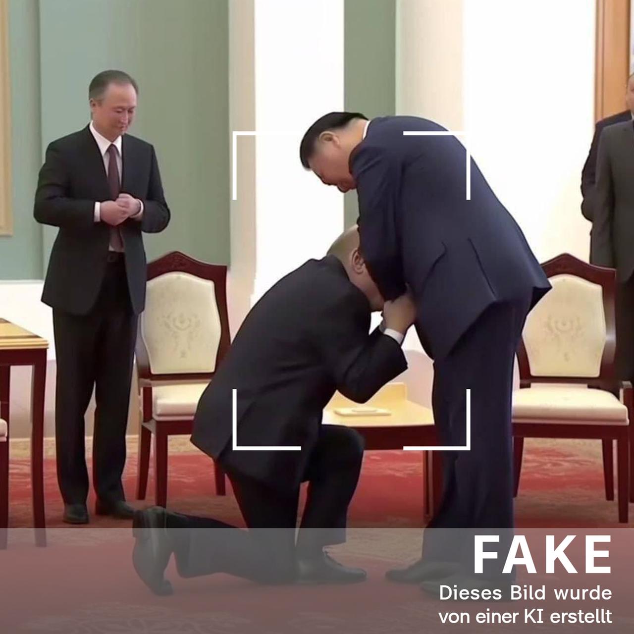 FAKE - Von einer KI erstelltes Bild: Kniefall von Putin vor Xi