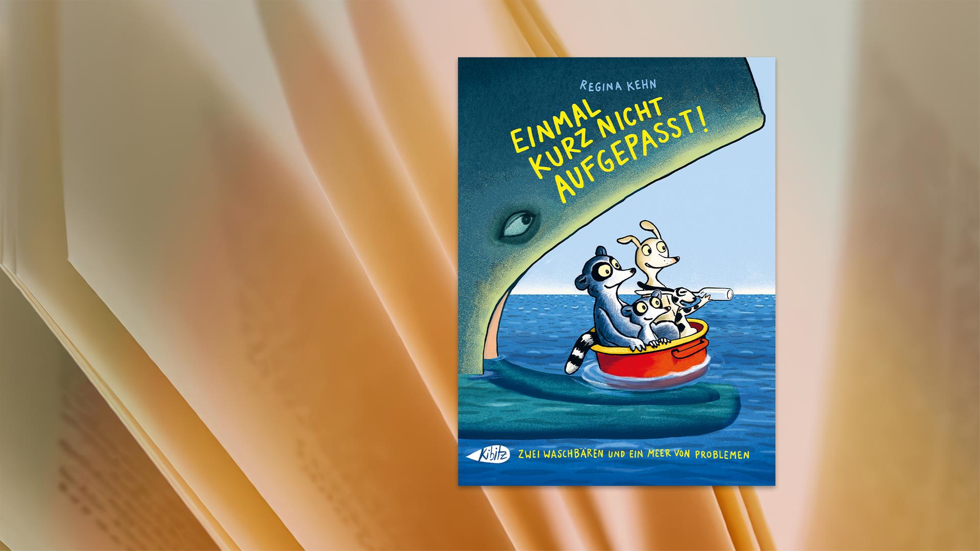 Auf dem Cover des Kinderbuches sieht man die Illustration dreier Tiere, die in einem Topf auf dem Meer schwimmen. Hinter ihnen befindet sich ein Wal, der das Maul aufreisst.