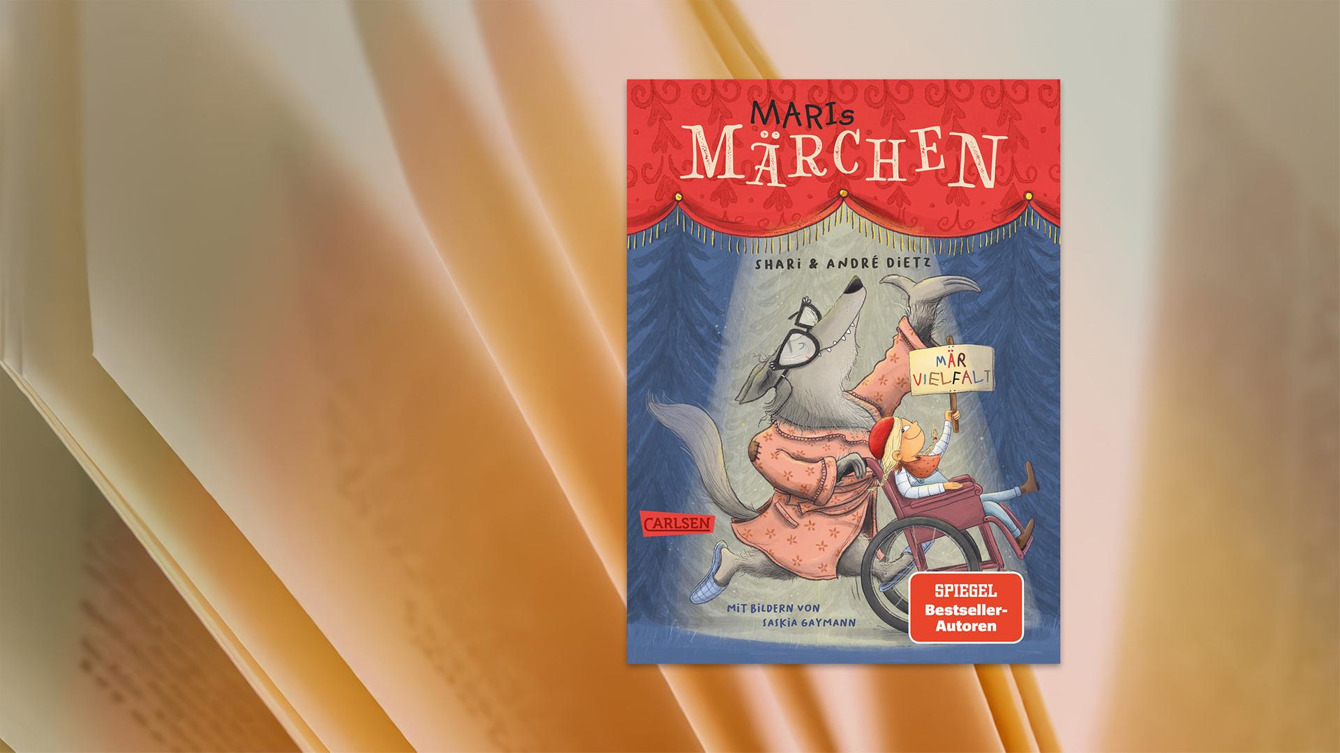 Auf dem Cover des Kinderbuches sieht man die Illustration eines Wolfes der ein Mädchen im Rollstuhl schiebt.