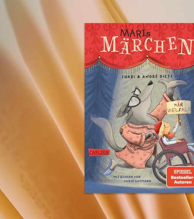 Auf dem Cover des Kinderbuches sieht man die Illustration eines Wolfes der ein Mädchen im Rollstuhl schiebt.