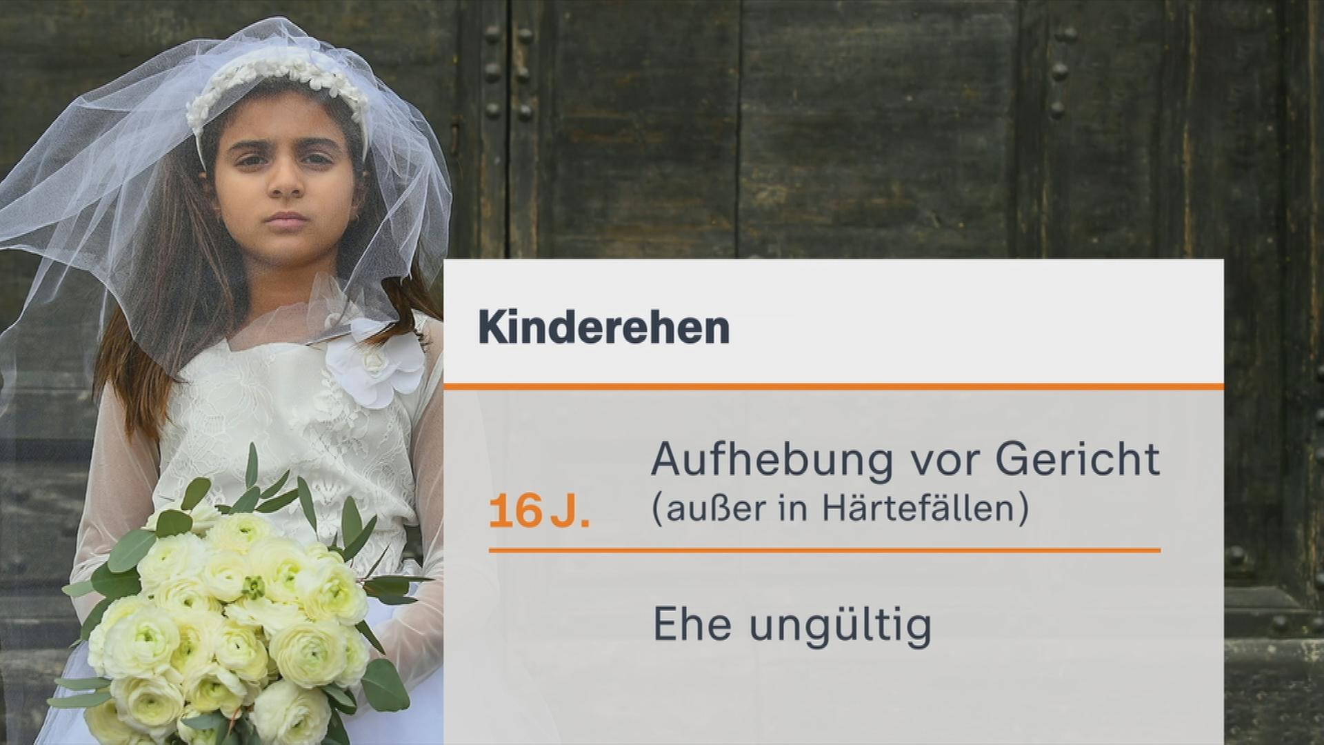 Ein kleines Mädchen trägt ein Hochzeitskleid und einen Blumenstrauß.