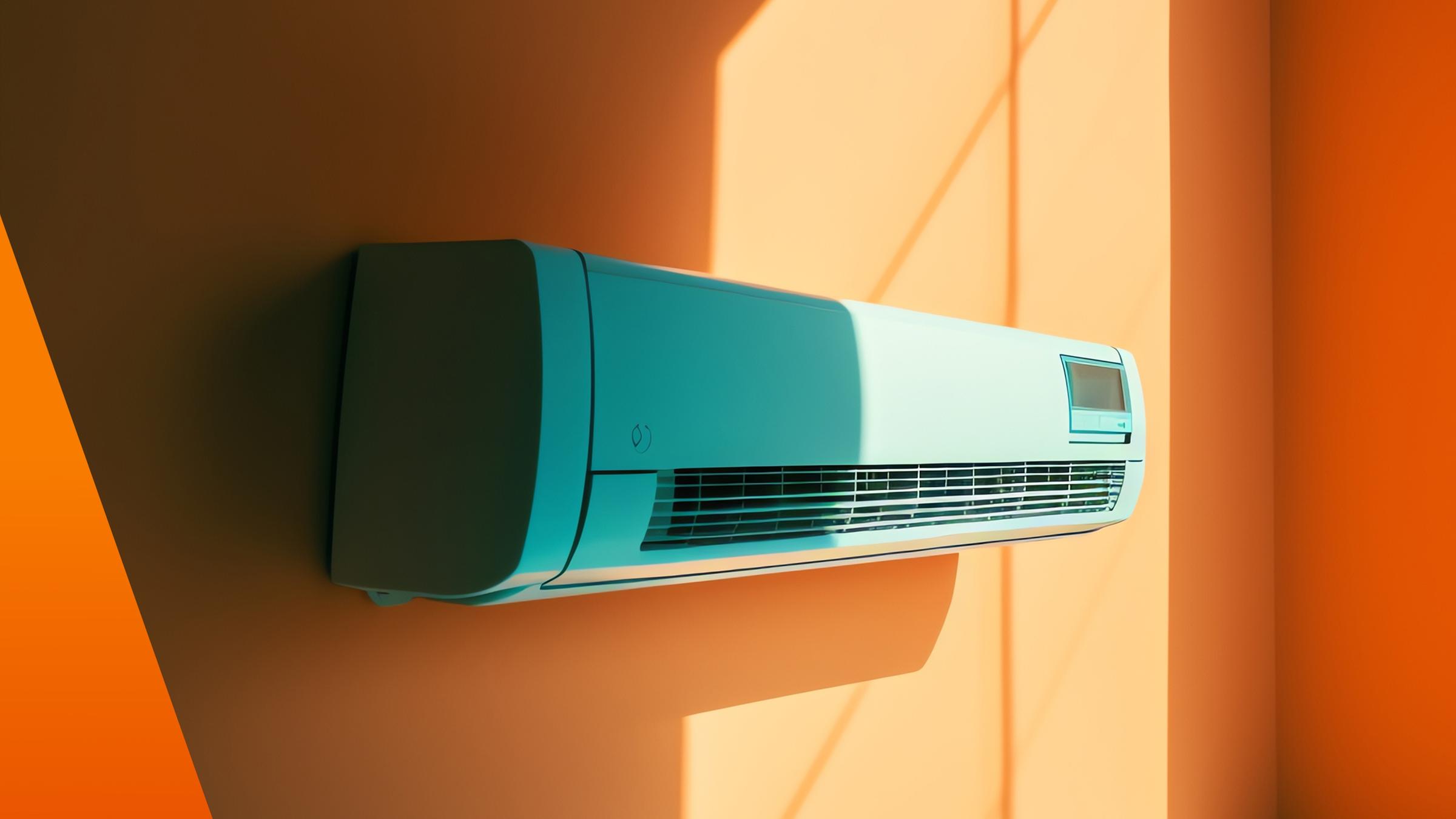 Klimaanlage an oranger Zimmerwand