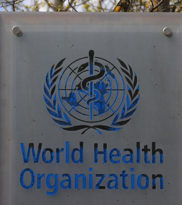 Ein Schild der Weltgesundheitsorganisation
