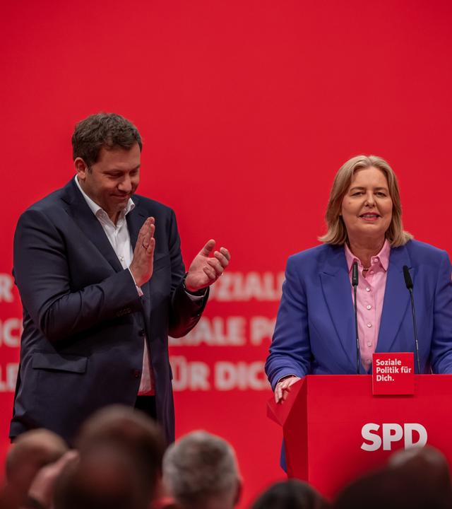 Lars Klingbeil und Bärbel Bas, neu gewähltes Fuhrungsduo beim Bundesparteitag der SPD