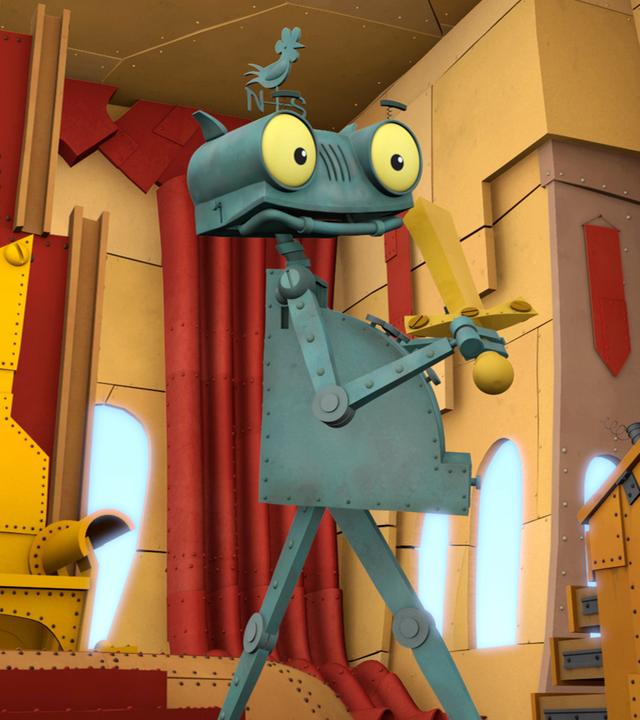 König Rösti mit Schwert, im Hintergrund der Thron.