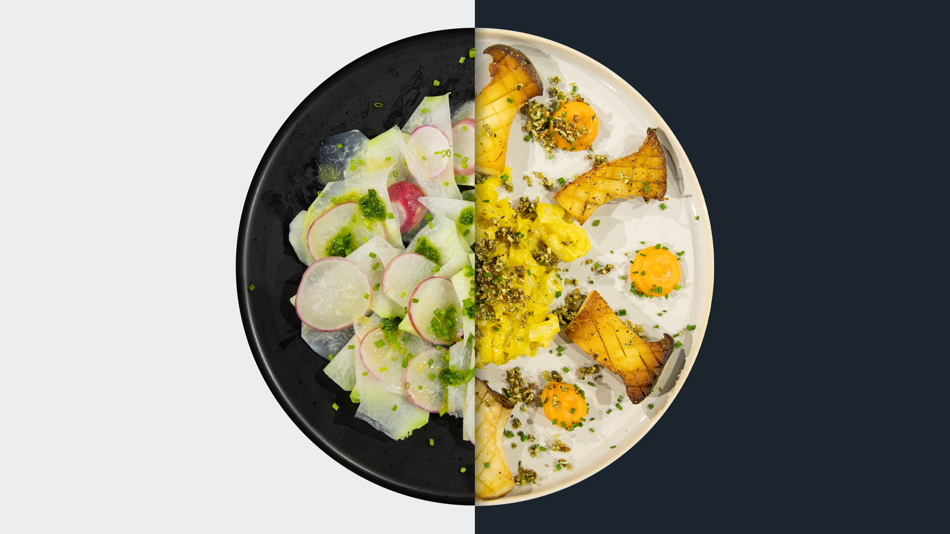 Kohlrabi-Carpaccio vs. Geschmorter Safran-Spitzkohl