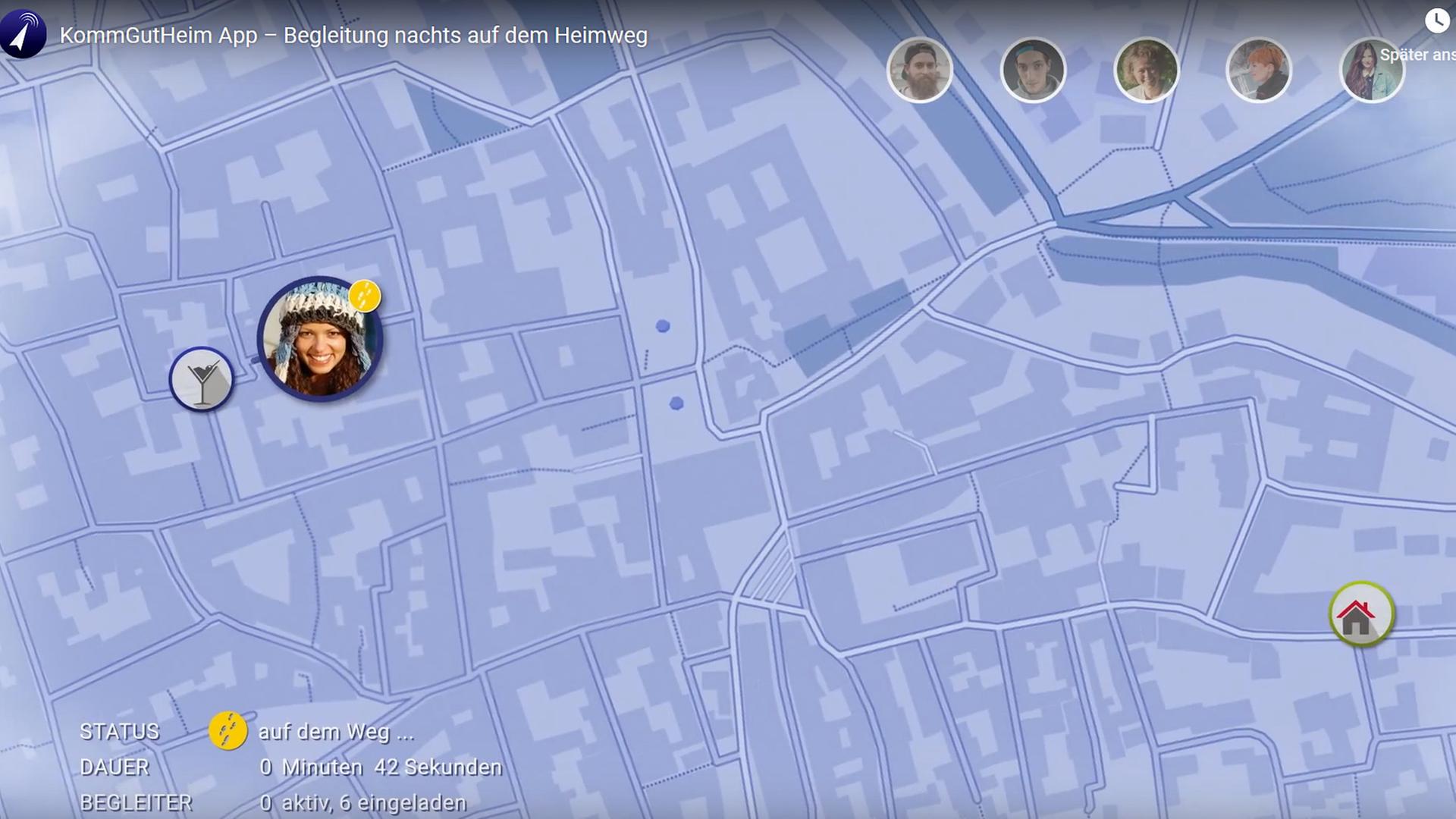 Screenshot der Heimweg-App: "KommGutHeim"