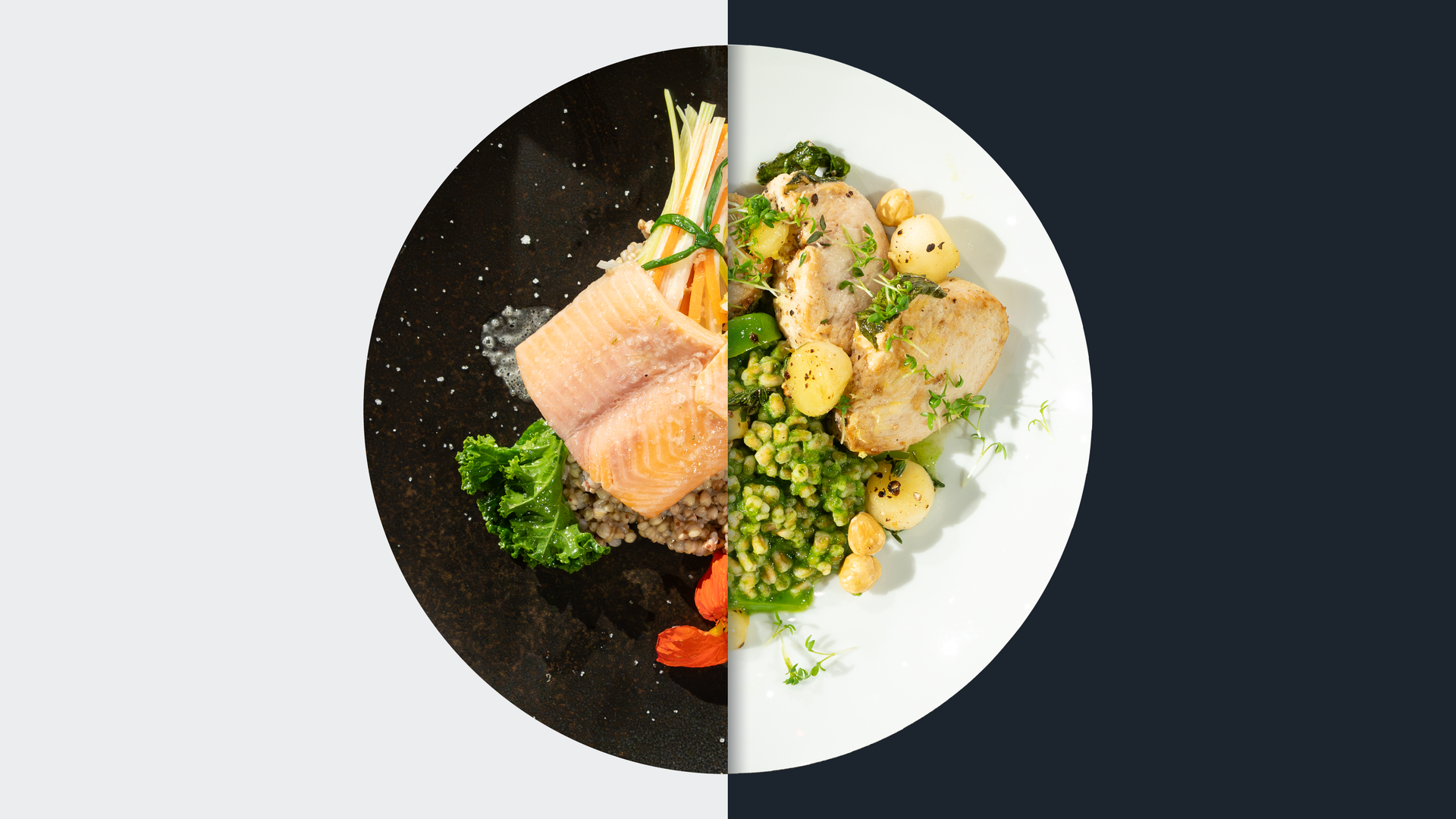 Konfierte Lachsforelle vs. Hähnchenbrust auf Zartdinkel