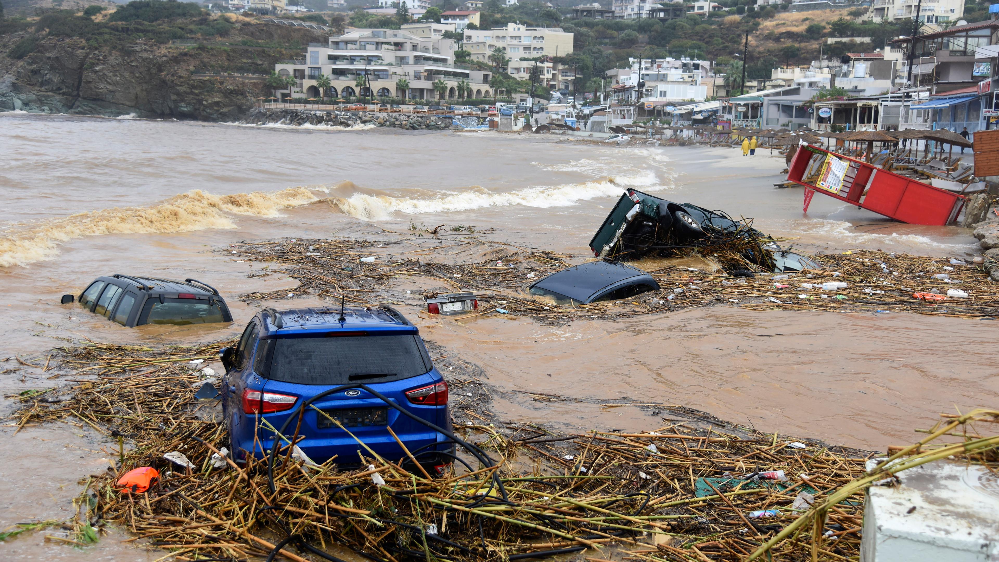 Überschwemmungen in Agia Pelagia auf Kreta am 15. Oktober 2022.