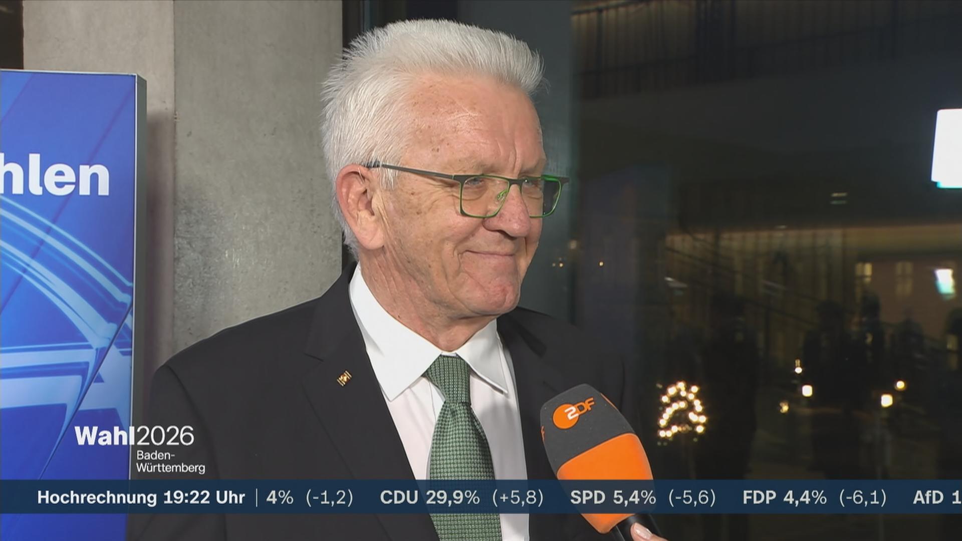 Ministerpräsident Winfried Kretschmann von den Grünen mit einer Reaktion zur Landtagswahl in Baden-Württemberg.