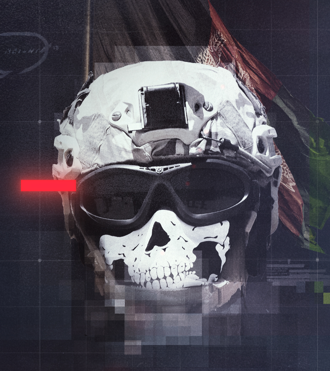 Kopf von Agent des afghanischen Geheimdienstes (NDS) mit Gesichtsmaske