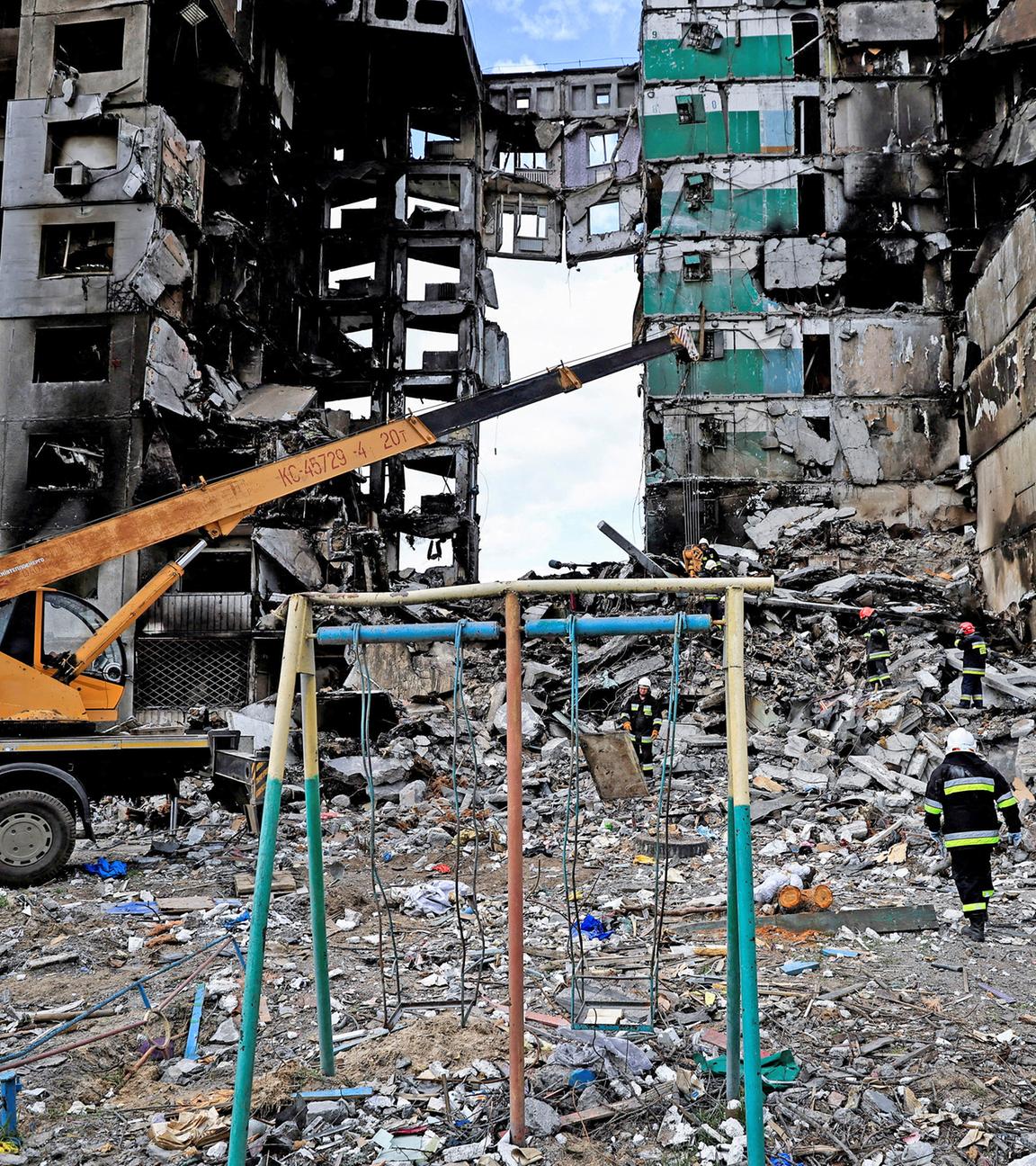 Zerstörte Häuser in Borodyanka (Ukraine), aufgenommen am 11.04.2022