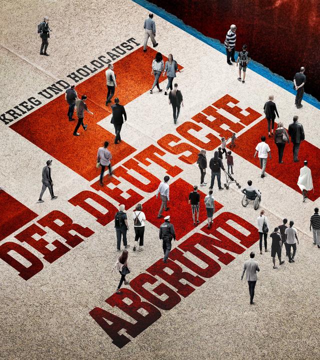 Schriftzug: Der Deutsche Abgrund, auf dem verschiedene Menschen laufen.