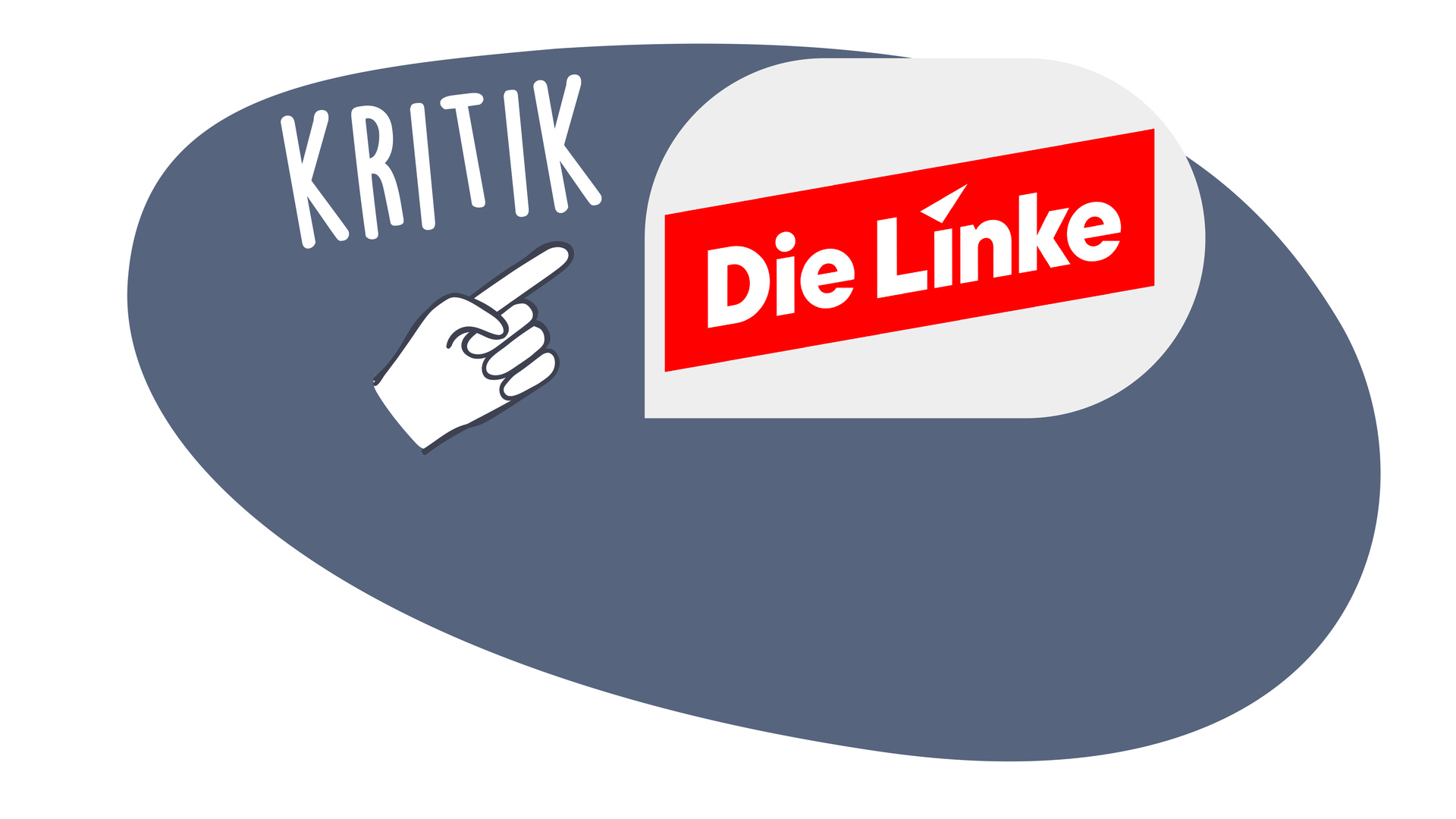 Grafik mit einem Finger, der auf das Logo der Partei „Die Linke“ zeigt. Darüber steht der Begriff „Kritik“