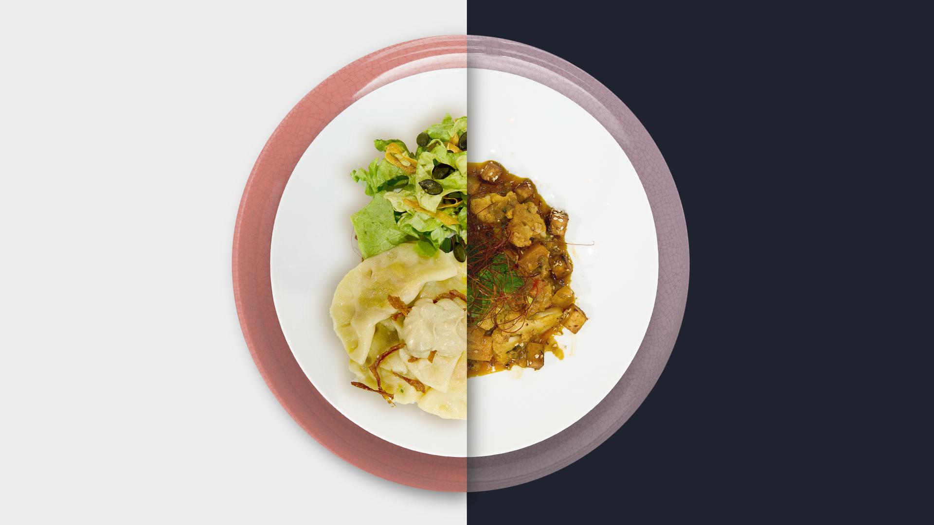 Kürbis-Piroggen vs. Teriyaki-Tofu