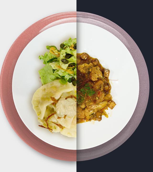 Kürbis-Piroggen vs. Teriyaki-Tofu