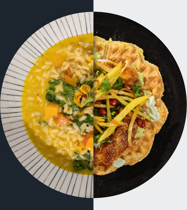 Kürbisrisotto vs. Kartoffelwaffeln