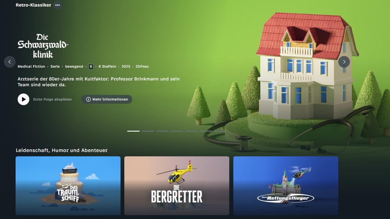 Screenshot aus dem ZDF-Streamingportal der Themenseite Retro-Klassiker