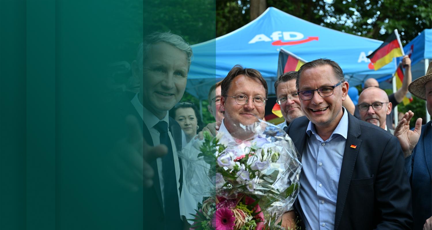 AfD-Politiker Robert Sesselmann mit Björn Höcke und Tino Crupalla