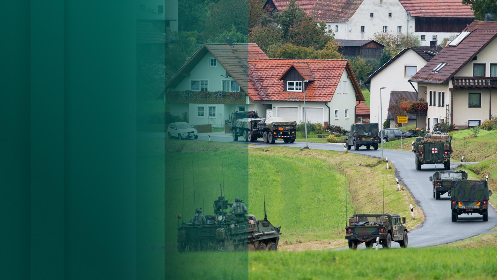 Kurzdoku US-Army Fahrzeuge fahren durch Wohnort