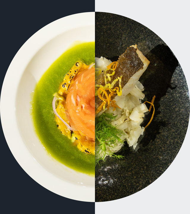 Lachs-Sashimi-Rose vs. Gebratener Kabeljau