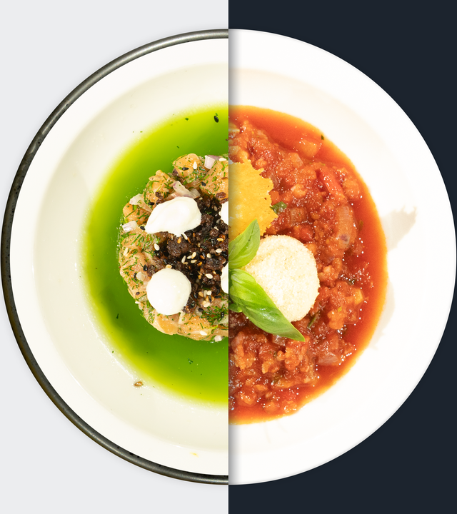 Lachstatar im Gurkensud vs. Ricotta-Gnudi