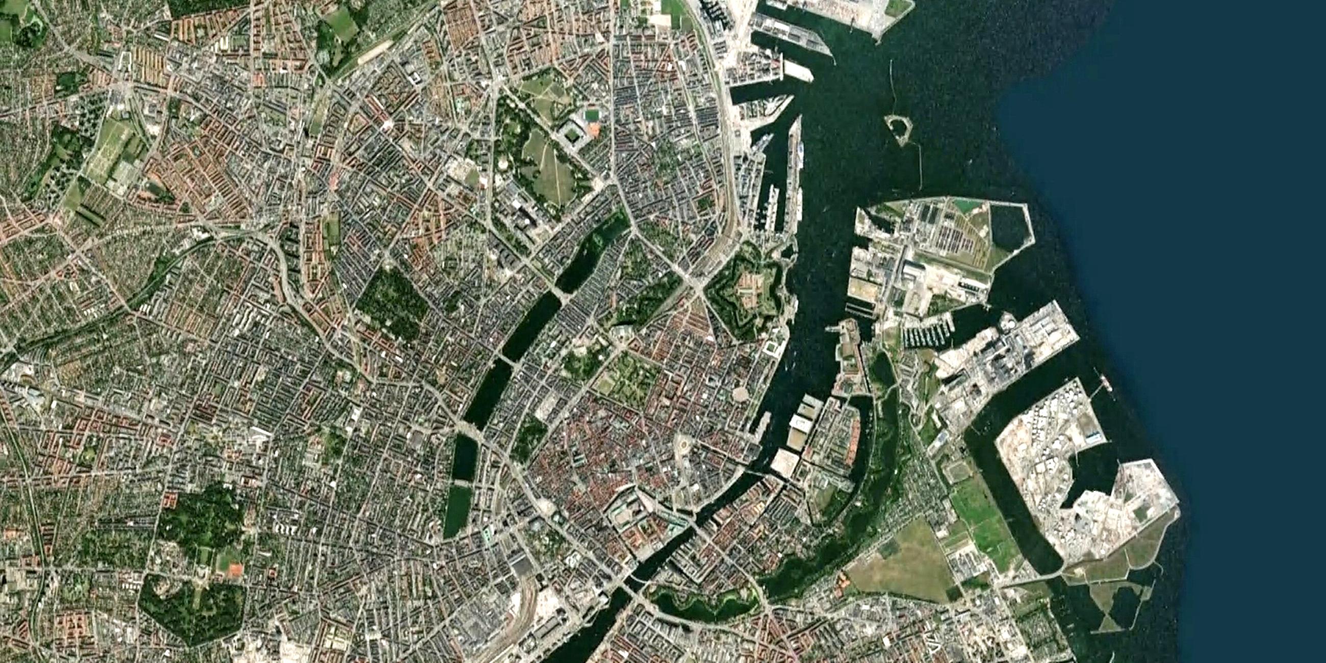 Luftbild der Stadt Kopenhagen von sehr hoch oben.