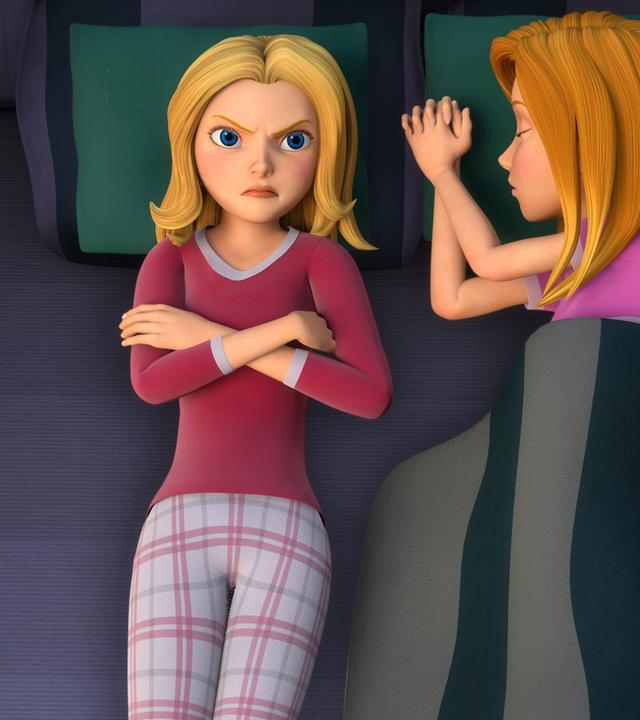 Wendy ist genervt, weil ihre Cousine mit in ihrem Bett liegt.