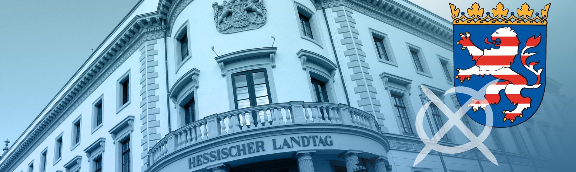 Wahl in Hessen 2023: Landtag und Wappen Hessen