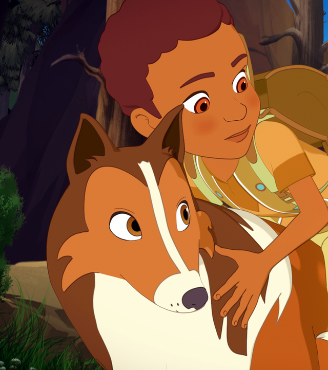 Zoé, Harvey und Lassie verstecken sich im Gebüsch. Harvey und Lassie schauen Zoé an, die den beiden mit einem Handzeichen signalisiert still zu sein.