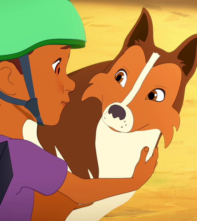 Harvey und Lassie schauen sich zuversichtlich an.