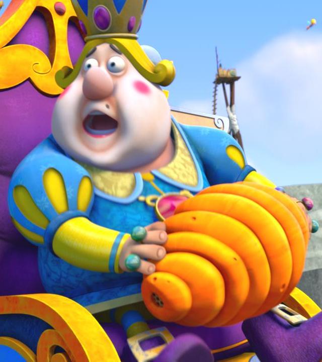 Der schwedische König sitzt auf dem Thron und schaut überrascht. Hinter ihm steht eine Wache.