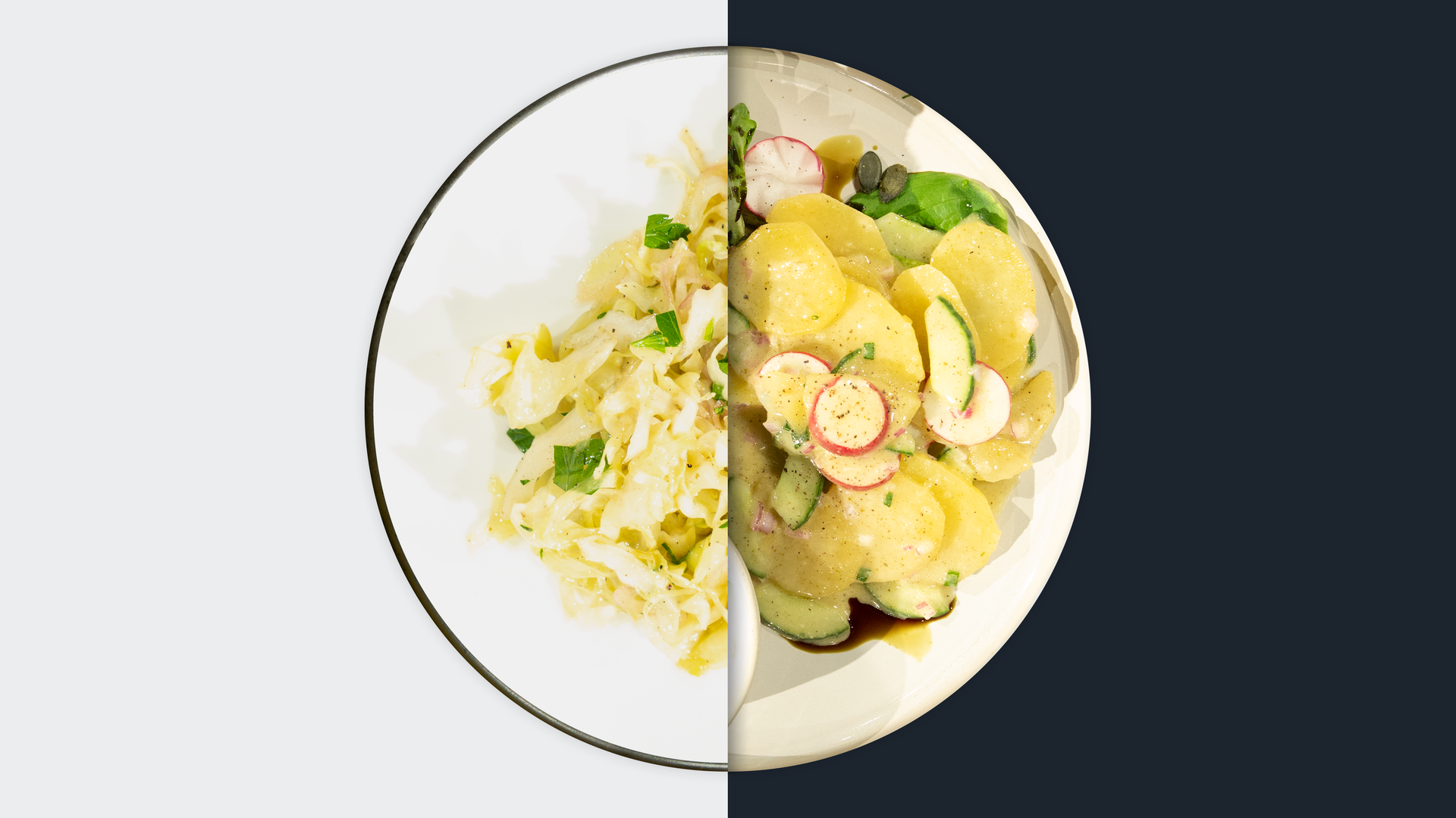 Lauwarmer Spitzkohl vs. Kartoffel-Gurkensalat