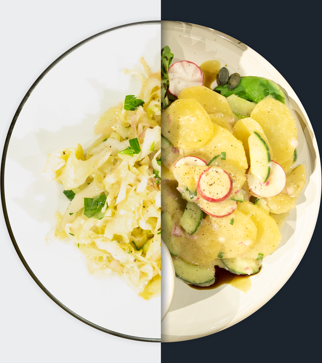 Lauwarmer Spitzkohl vs. Kartoffel-Gurkensalat