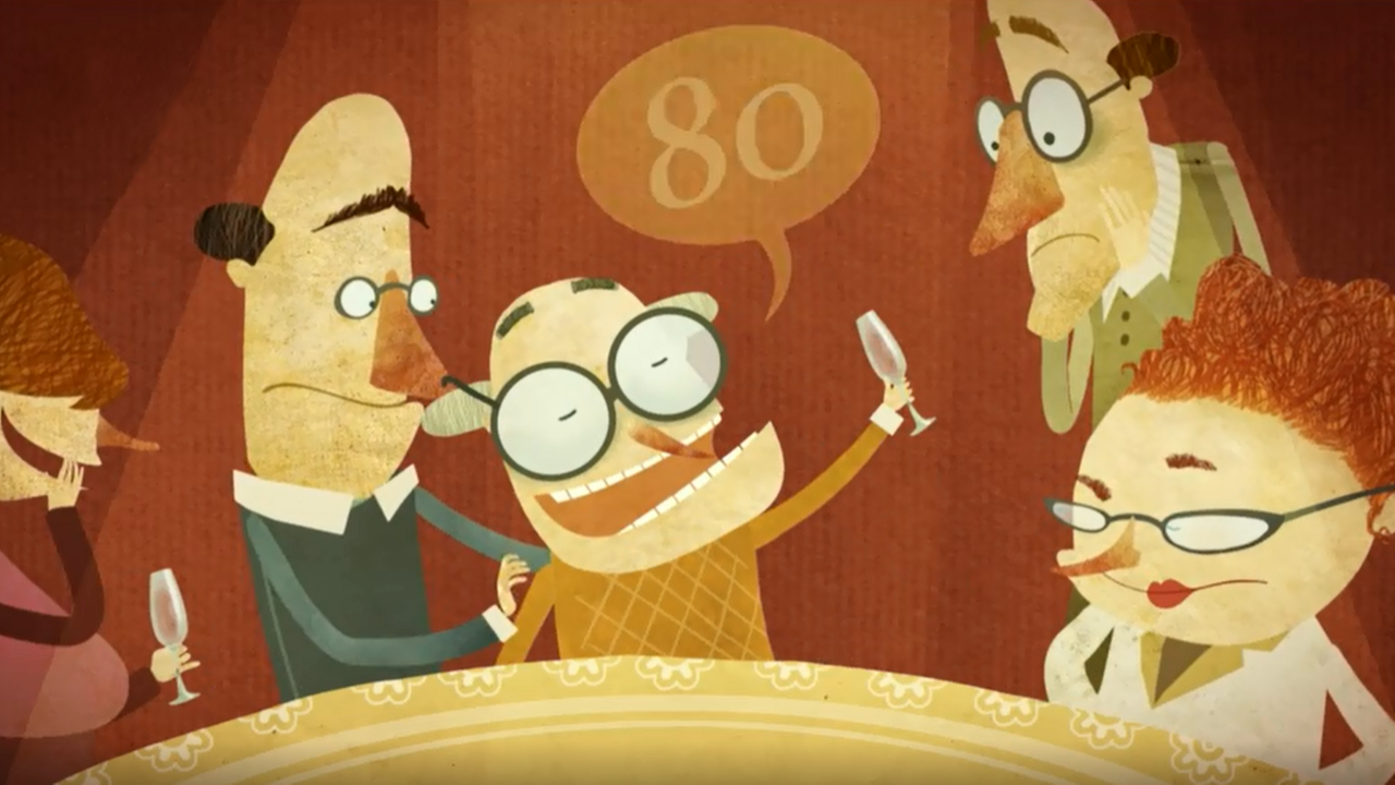 Ein Mann feiert seinen 80. Geburtstag.