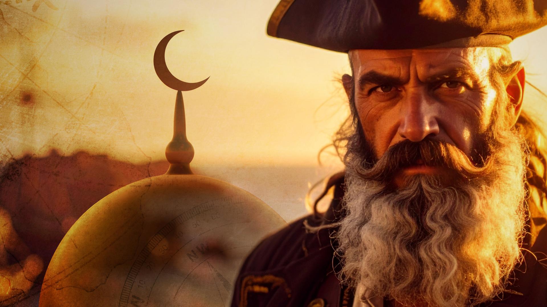 Collage: John Ward, ein älterer Mann mit einem Dreispitz als Kopfbedeckung, schaut mit ernstem Blick zur Seite.