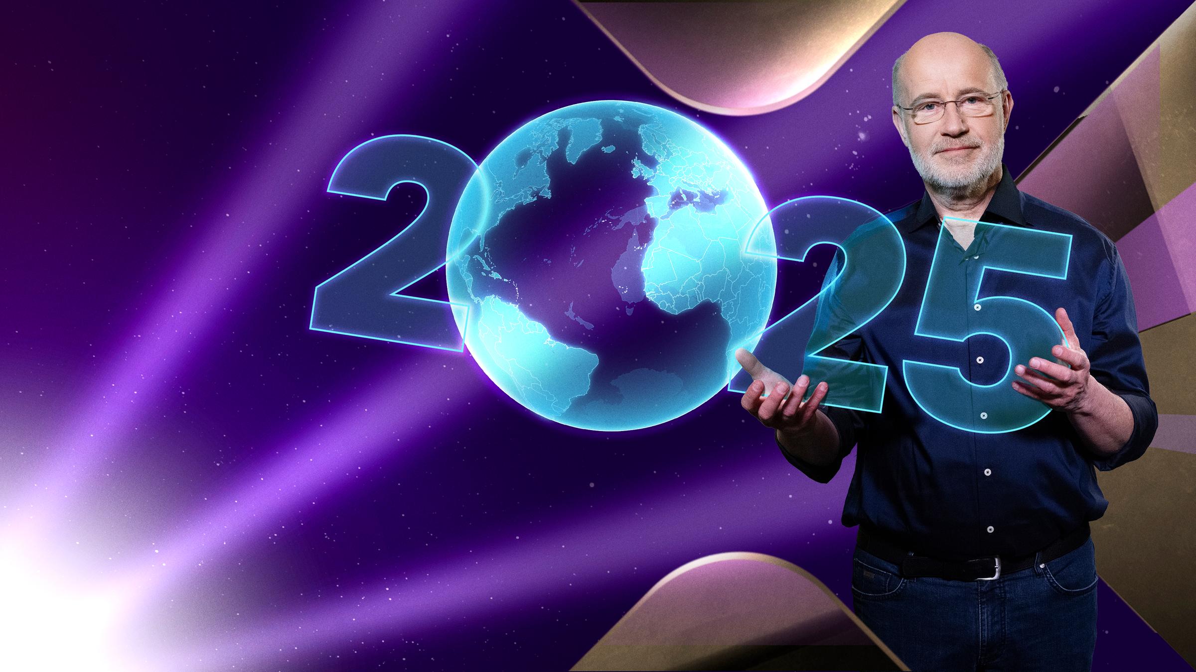 Harald Lesch hält die Jahreszahl 2025 in seinen Händen.