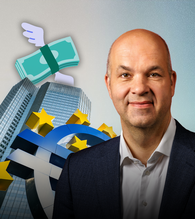 Marcel Fratzscher vor Eurozeichen und Sprechblase "Der Markt regelt?!"