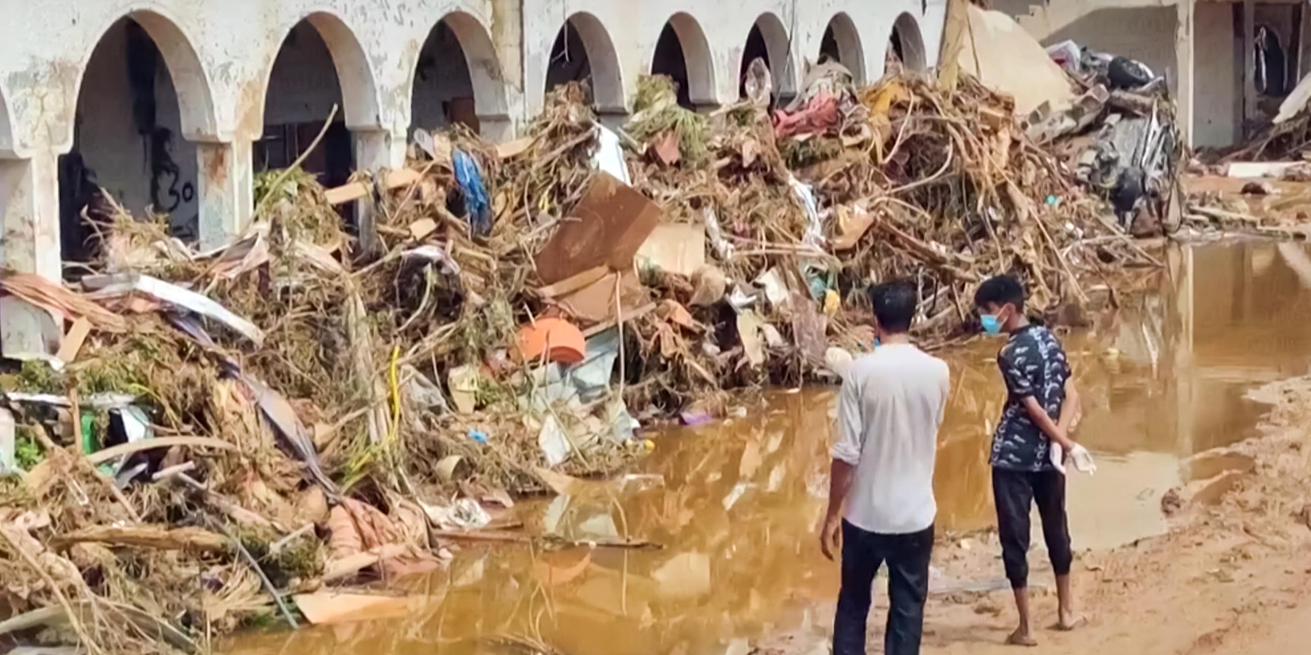 Zerstörung infolge der Überschwemmungen,  Derna 