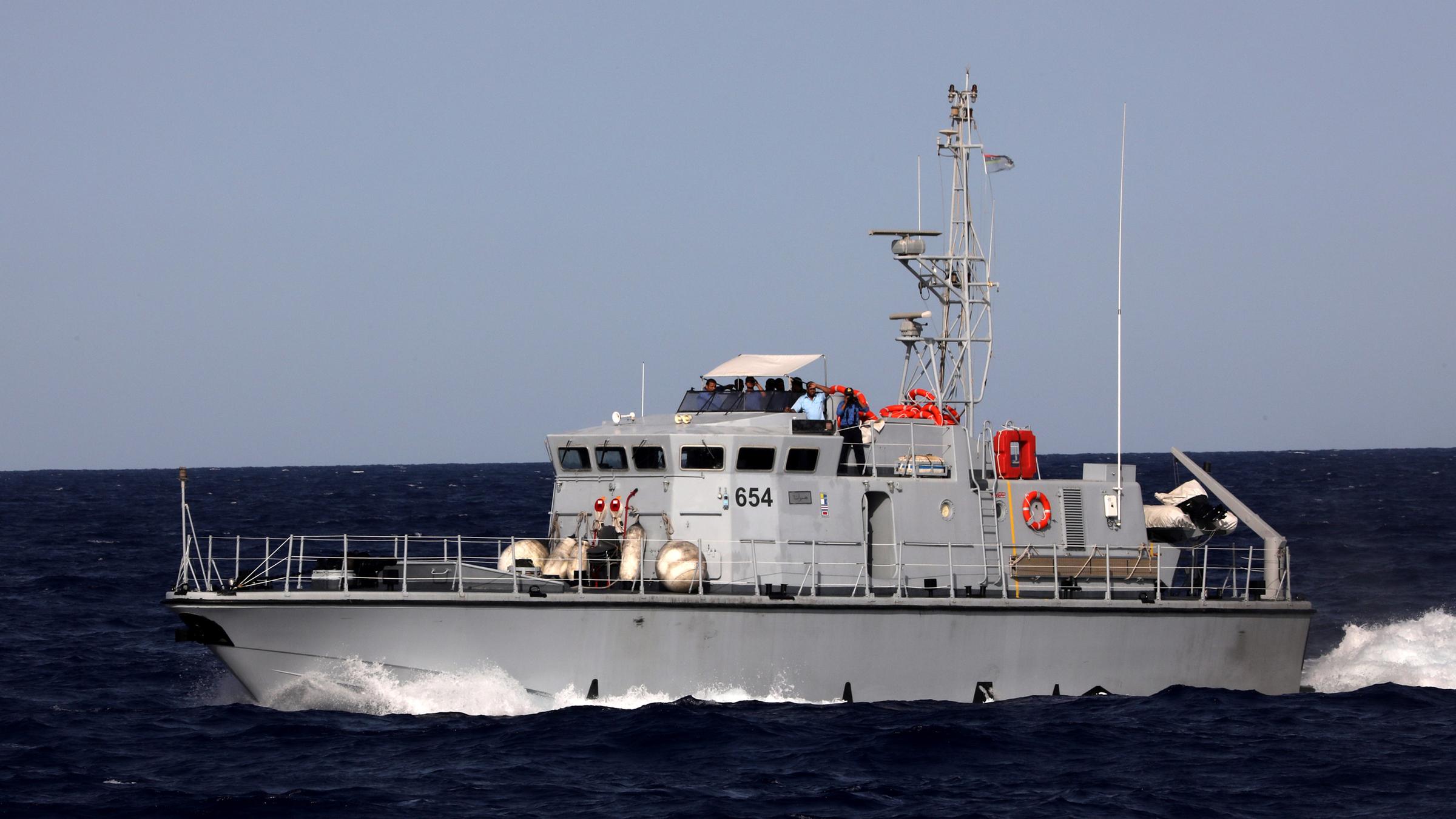 A Libyan Coast Guard ship is patrolling the Mediterranean.