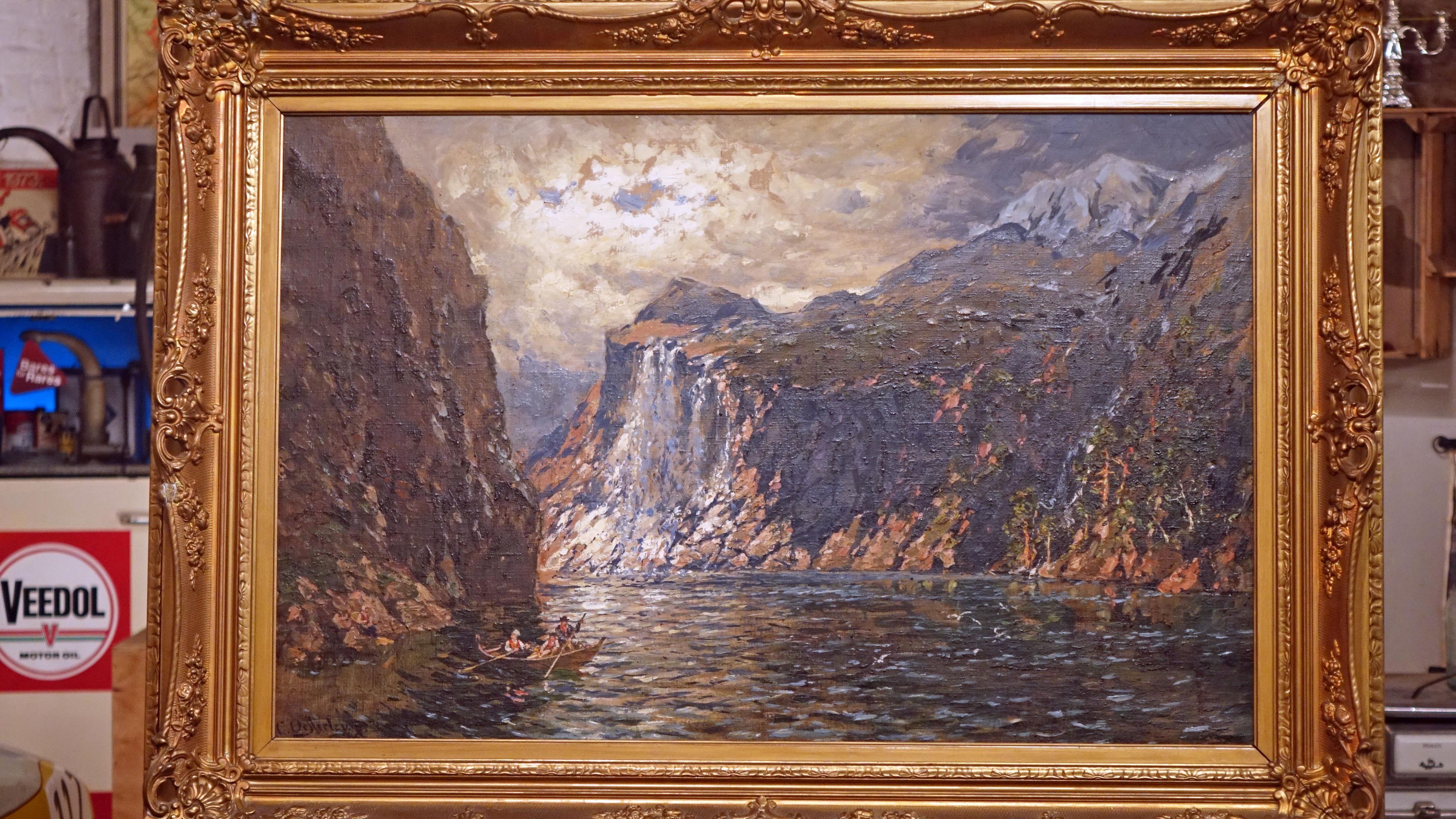 Ölgemälde von Carl Oesterley: Dargestellt ist eine norwegische Fjordlandschaft